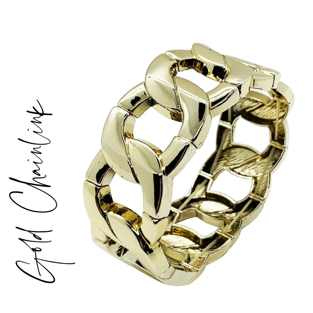 Gold Tone Chain Link Chunky Stretch Bracelet